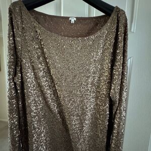 J Crew Cotton Bronze Sequin Long Sleeve Boatneck Top-XL-like new
